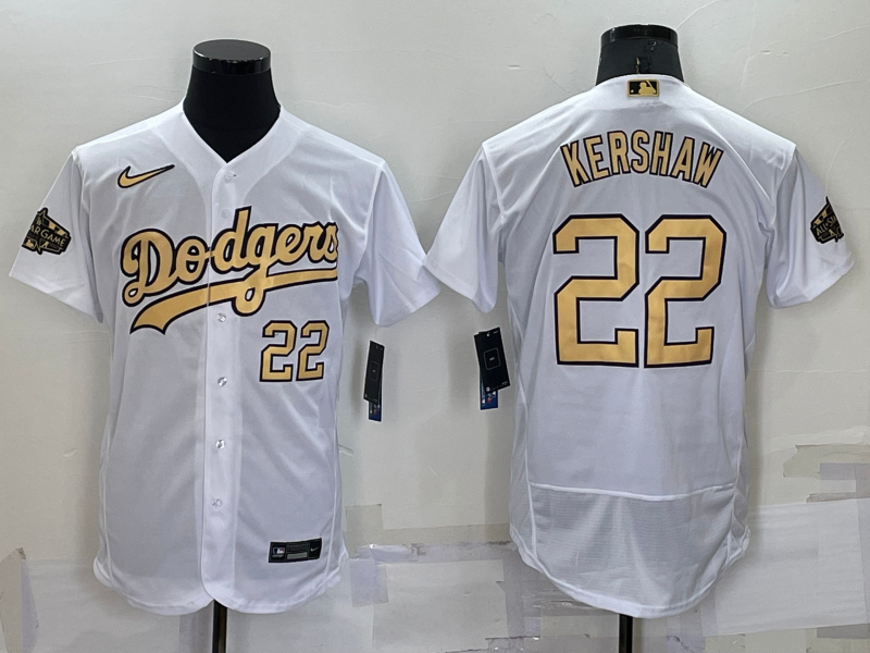 Men's Los Angeles Dodgers #22 Clayton Kershaw 2022 All-Star White Flex Base Stitched Baseball Jersey Men's Los Angeles Dodgers #22 Clayton Kershaw 2022 All-Star White Flex Base Stitched Baseball Jersey
